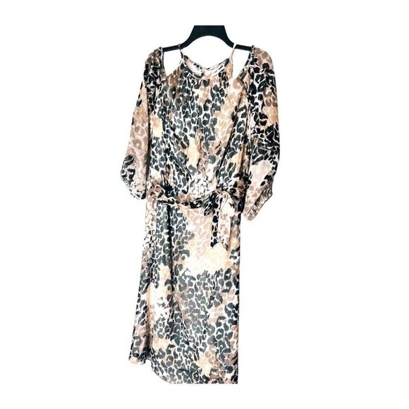 London Times Womens Black Ivory Leopard Cold Shoulder Midi Dress Plus Sz 2X New - Picture 4 of 8